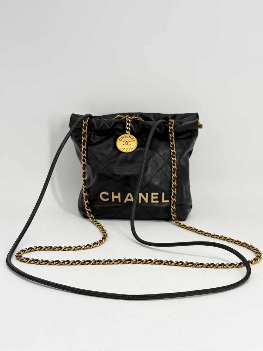 Chanel Mini 22 Black Calfskin Hobo Bag